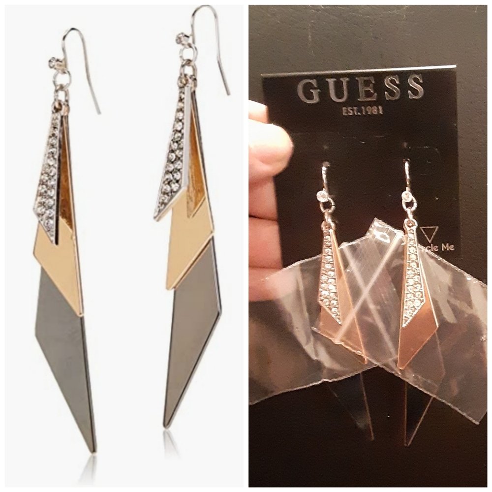 Earrings Guess - gold and silver-tone with rhinestone.